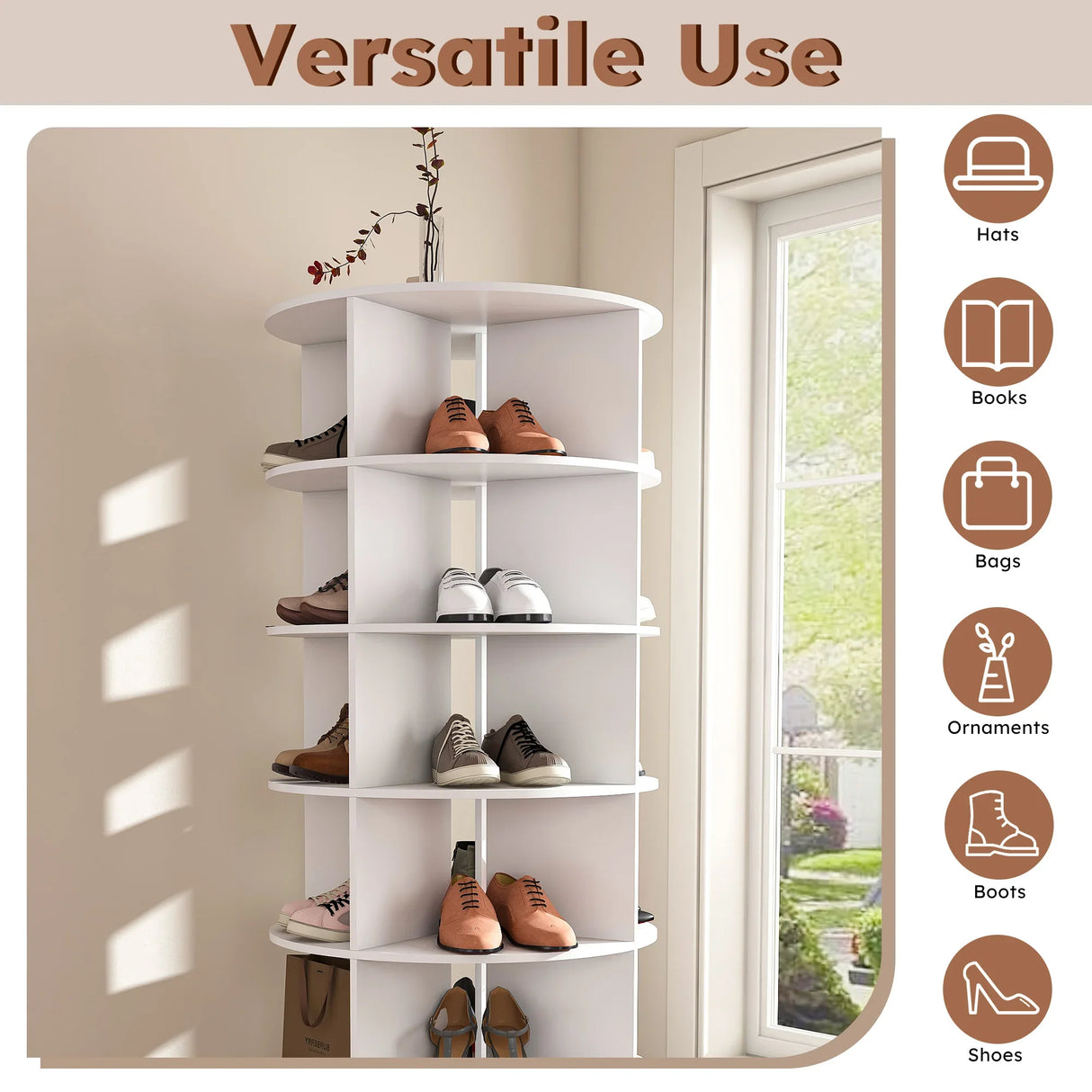 Free Standing 360° Revolving Shoe Organizer for 24 Pairs of Shoes (6-Tier White) - Furniture Home Direct