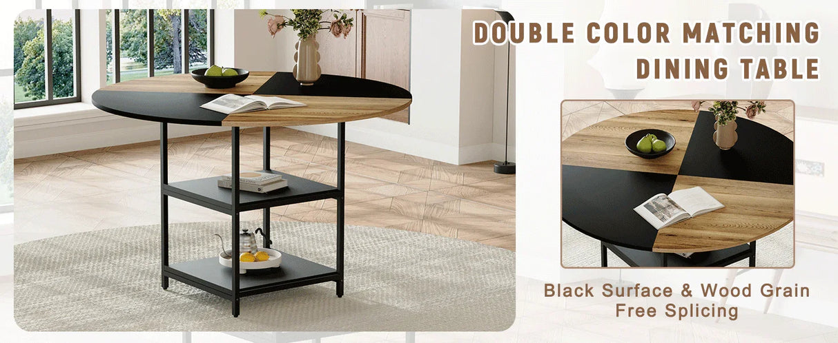 Dining Set Round Table With 4 Chairs Wood Top Black - Furniture Home Direct