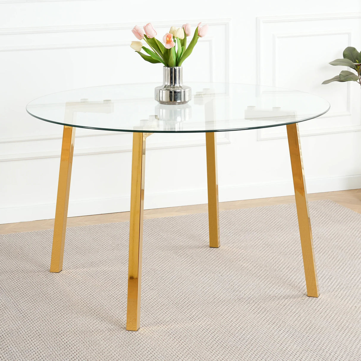 Dining Set Glass Table With Gold Frame Chairs Charcoal - Furniture Home Direct