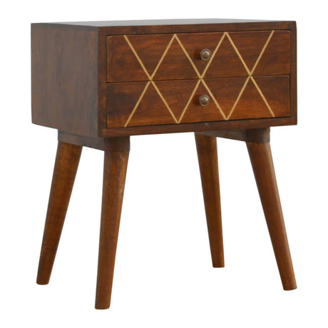 Inlay - Geo Brass Bedside Table - Chestnut - Furniture Home Direct