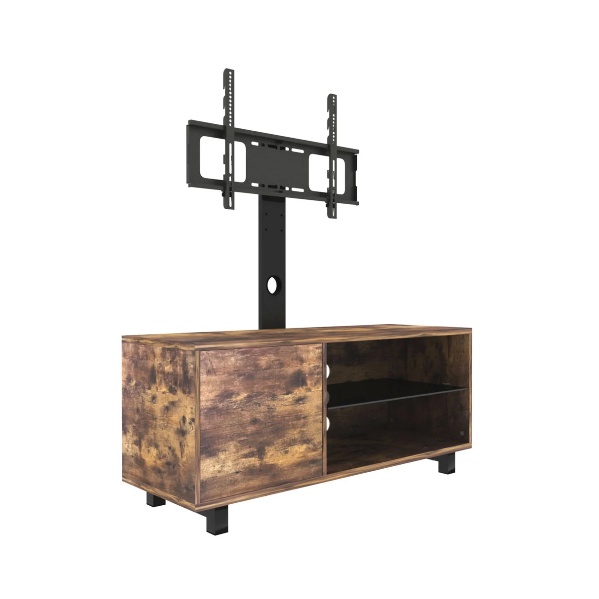 Rustic Brown TV Console With Push-To-Open Storage Cabinet For TV, Wood & Glass TV Stand For Living Room Bedroom - Rustic Brown - Furniture Home Direct