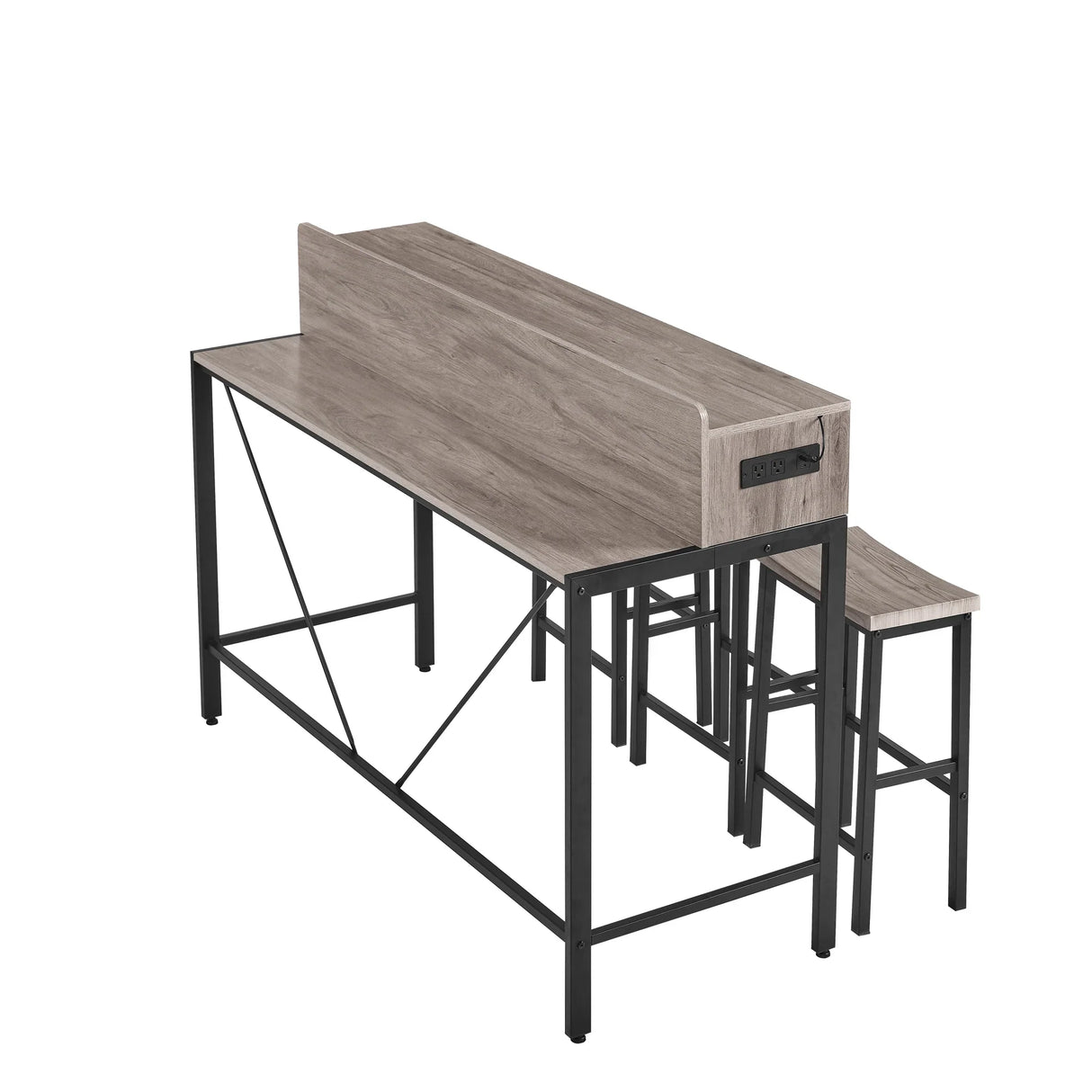 Console Table Set With LED Light Power Outlet Grey - Furniture Home Direct