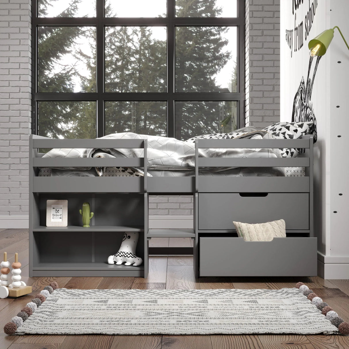 Fabiana - Twin Loft Bed With Storage - Gray - Furniture Home Direct