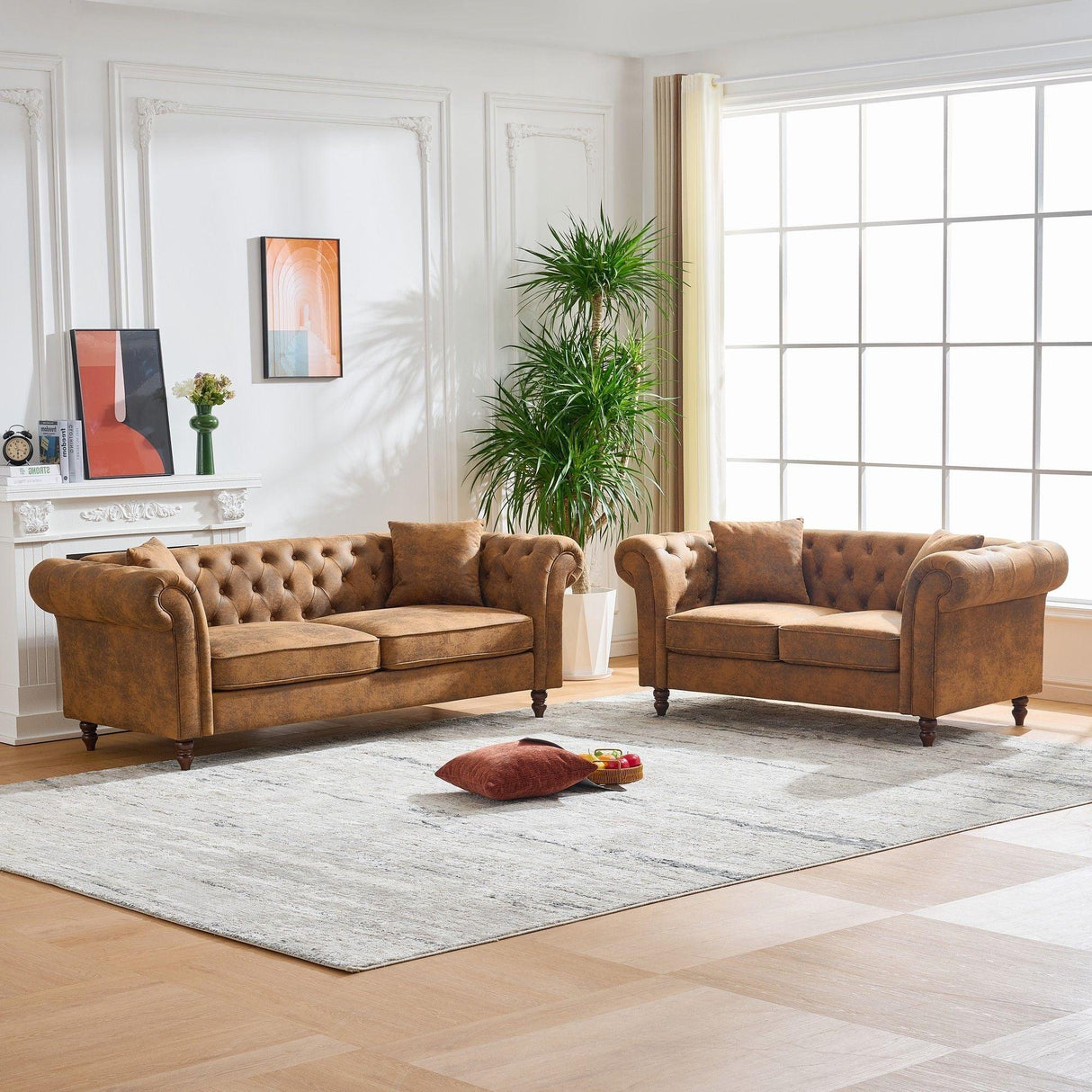 Chesterfield 3 And 2 Seater Sofa Set, High Tech Fabric Upholstered Couch For Living Room - Furniture Home Direct