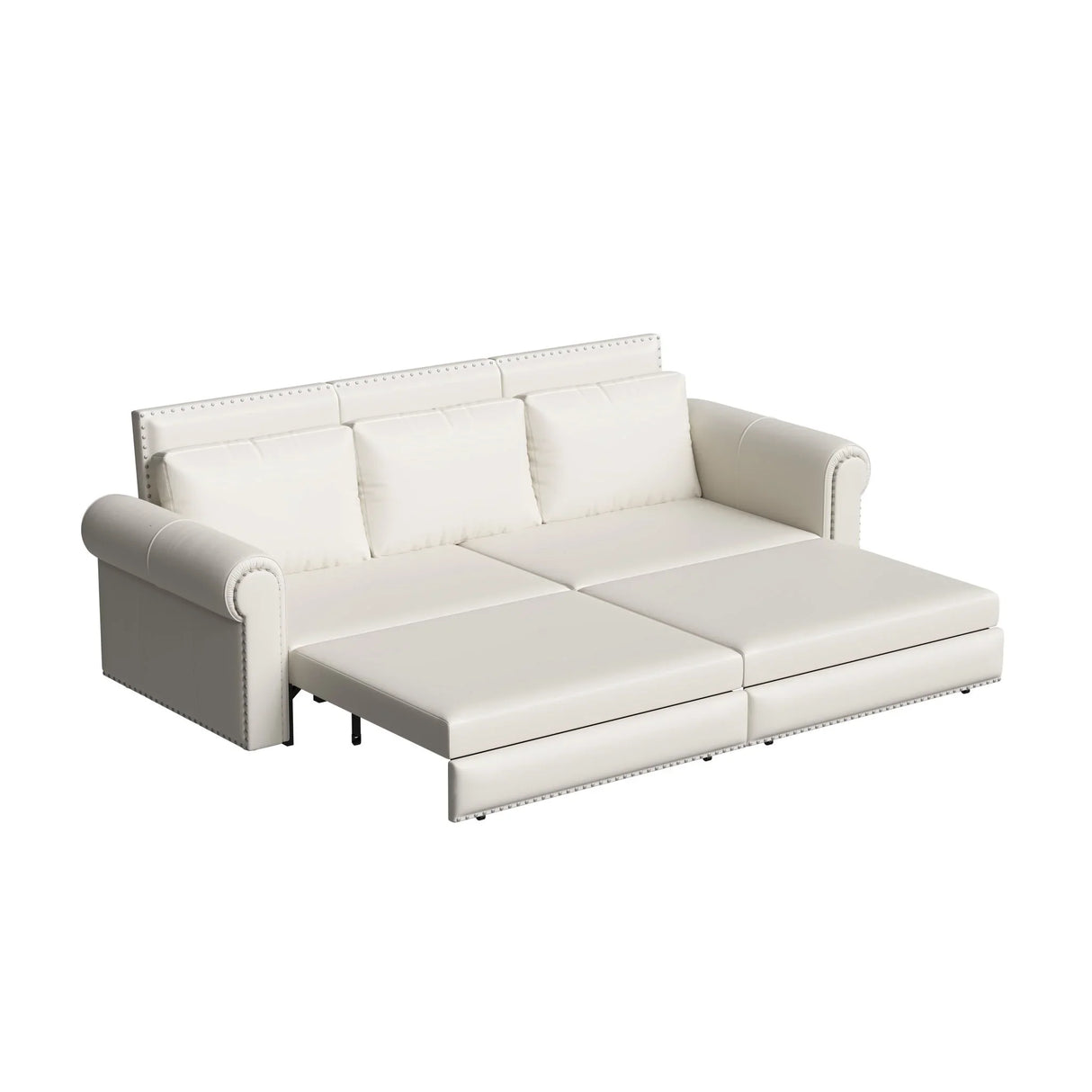3 In 1 Convertible Sleeper Sofa With Nailhead Trim & Rolled Arm - Furniture Home Direct