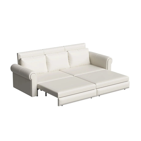 3 In 1 Convertible Sleeper Sofa With Nailhead Trim & Rolled Arm - Furniture Home Direct
