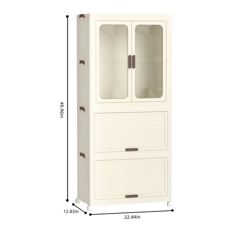 Portable Wardrobe Closet Storage Organizer With Magnetic Doors And Hanging Rod - Cream White - Furniture Home Direct
