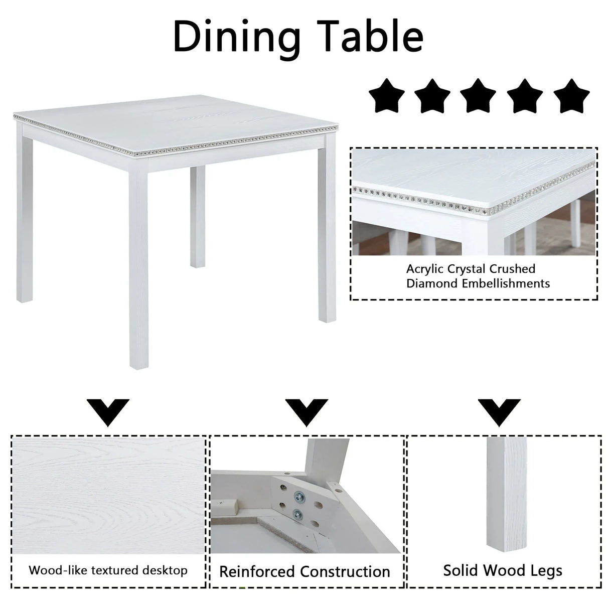 Dining Table Set With Crystal Decoration And Upholstered Chairs - Furniture Home Direct