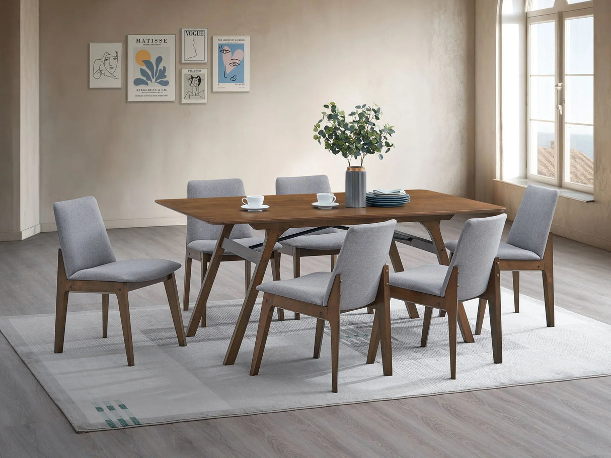 Kaela - 7 Pieces Dining Room Set - Walnut / Light Gray - Furniture Home Direct