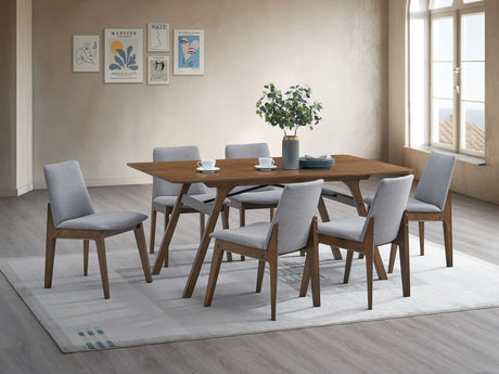 Kaela - 7 Pieces Dining Room Set - Walnut / Light Gray - Furniture Home Direct