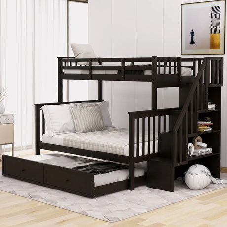 Bunk Bed With Twin Size Trundle, Storage And Guard Rail For Bedroom - Furniture Home Direct