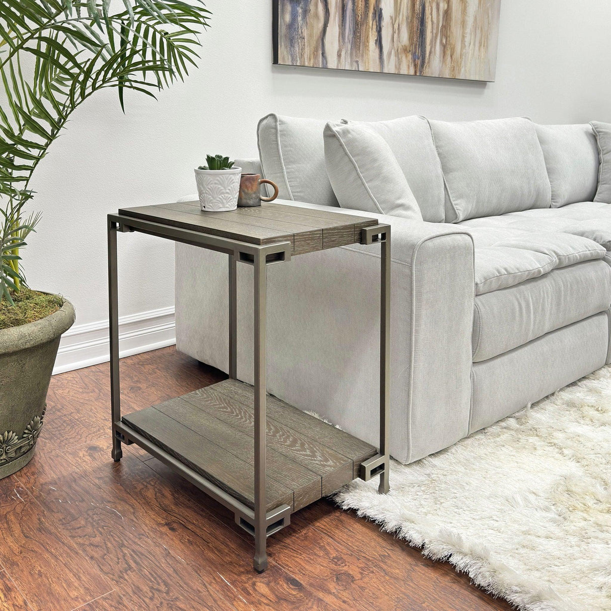 Corbeta - 3 Piece Metal Frame Wood Living Room Coffee Table And 2 Chairside Tables Set, Aged Graphite - Brown - Furniture Home Direct