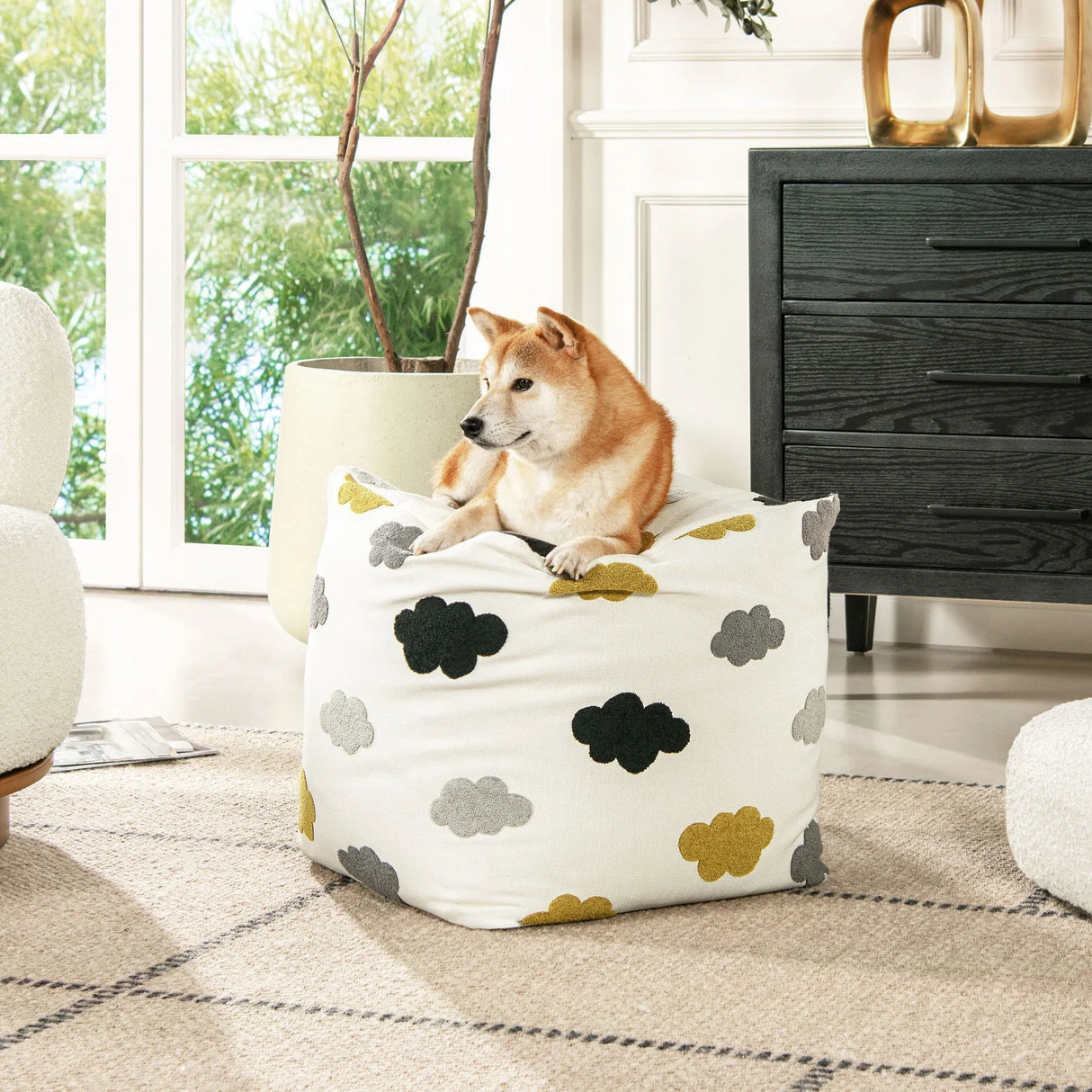 Pouf Luxury Oversized Bean Bag Cube Ottoman - Furniture Home Direct