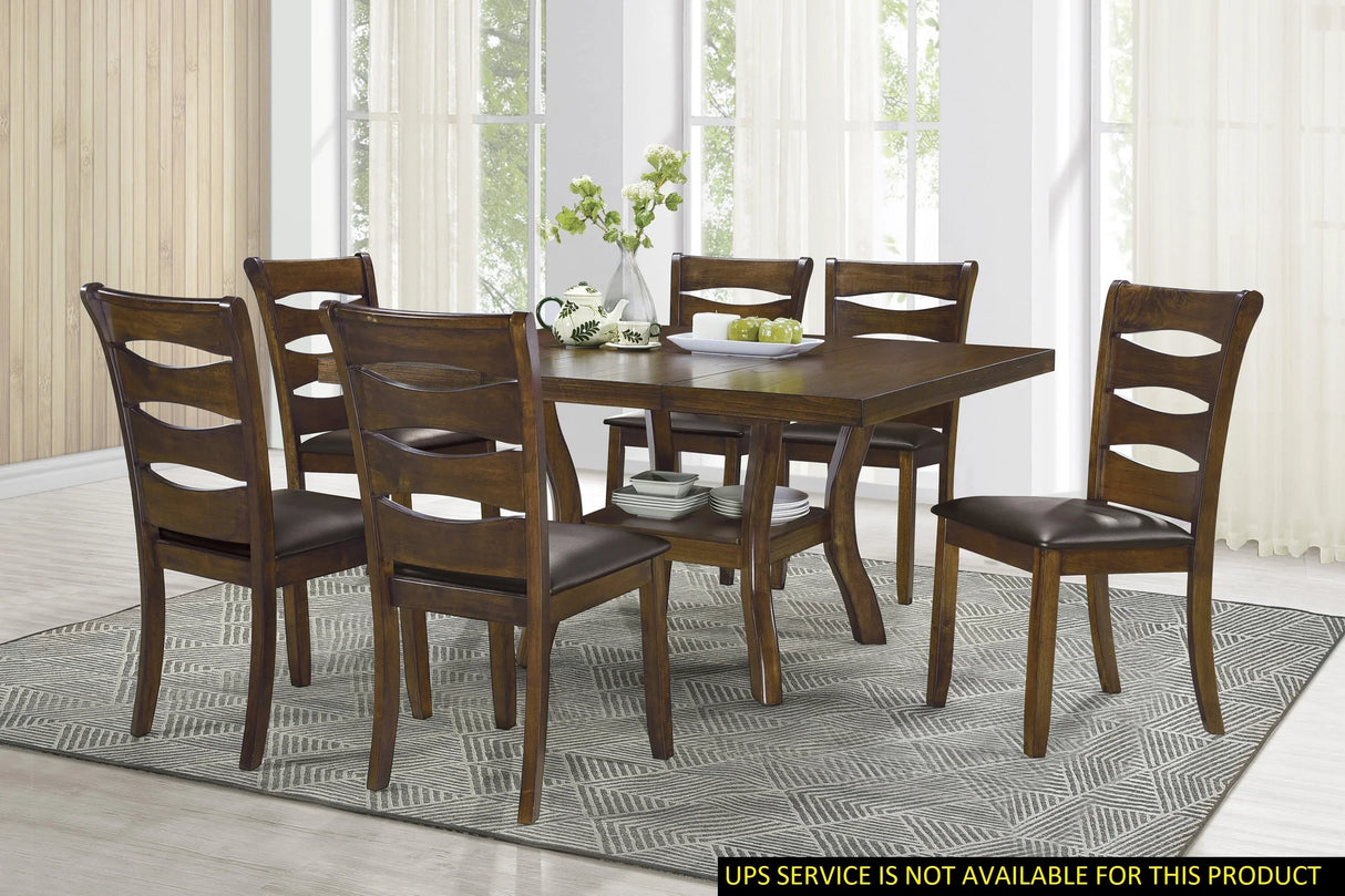 Dining Set With Self Storing Leaf And 6 Wood Chairs Brown - Furniture Home Direct