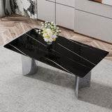 Modern Minimalist Dining Table With Imitation Marble Glass Desktop And Metal Legs - Furniture Home Direct