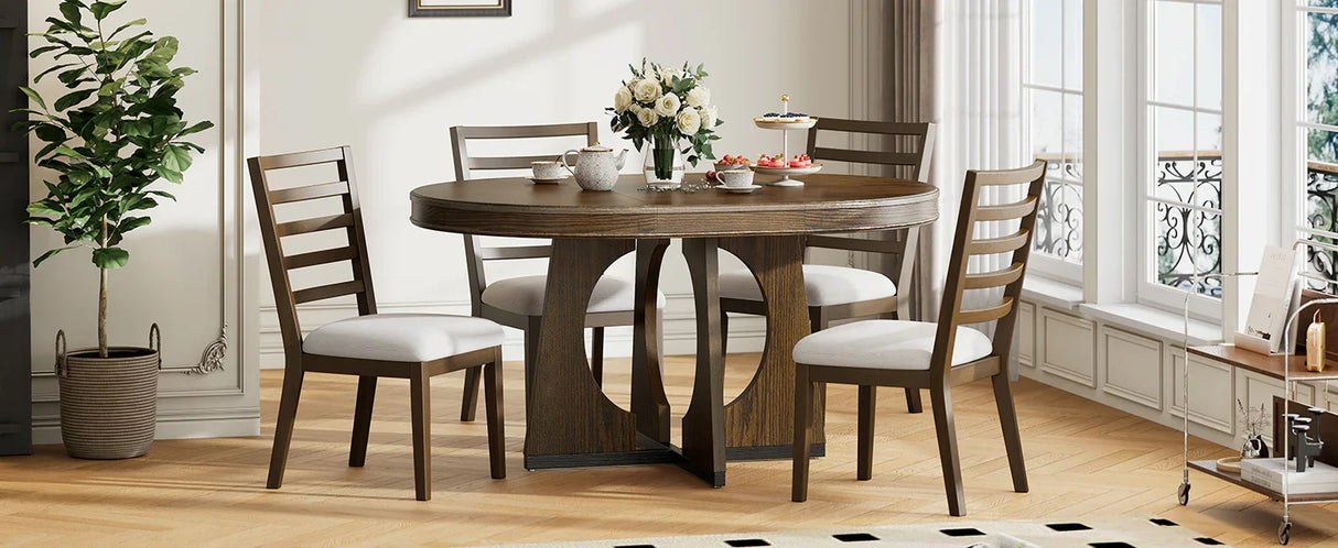 Dining Set Round Table With Four Upholstered Chairs Walnut - Furniture Home Direct