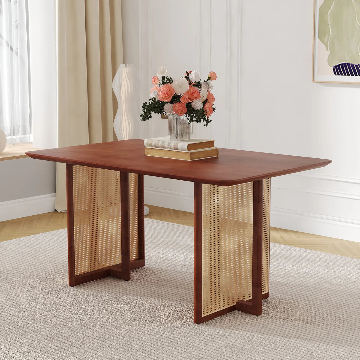 Dining Table Retro Solid Wood Rectangular Classic Walnut - Furniture Home Direct