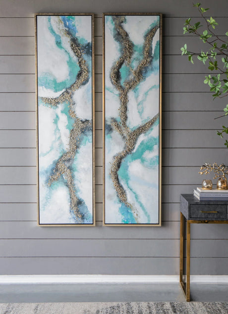 Elongated Modern Abstract Oil Painting, Rectangle Framed Wall Art (Set of 2) - Multicolor - Furniture Home Direct