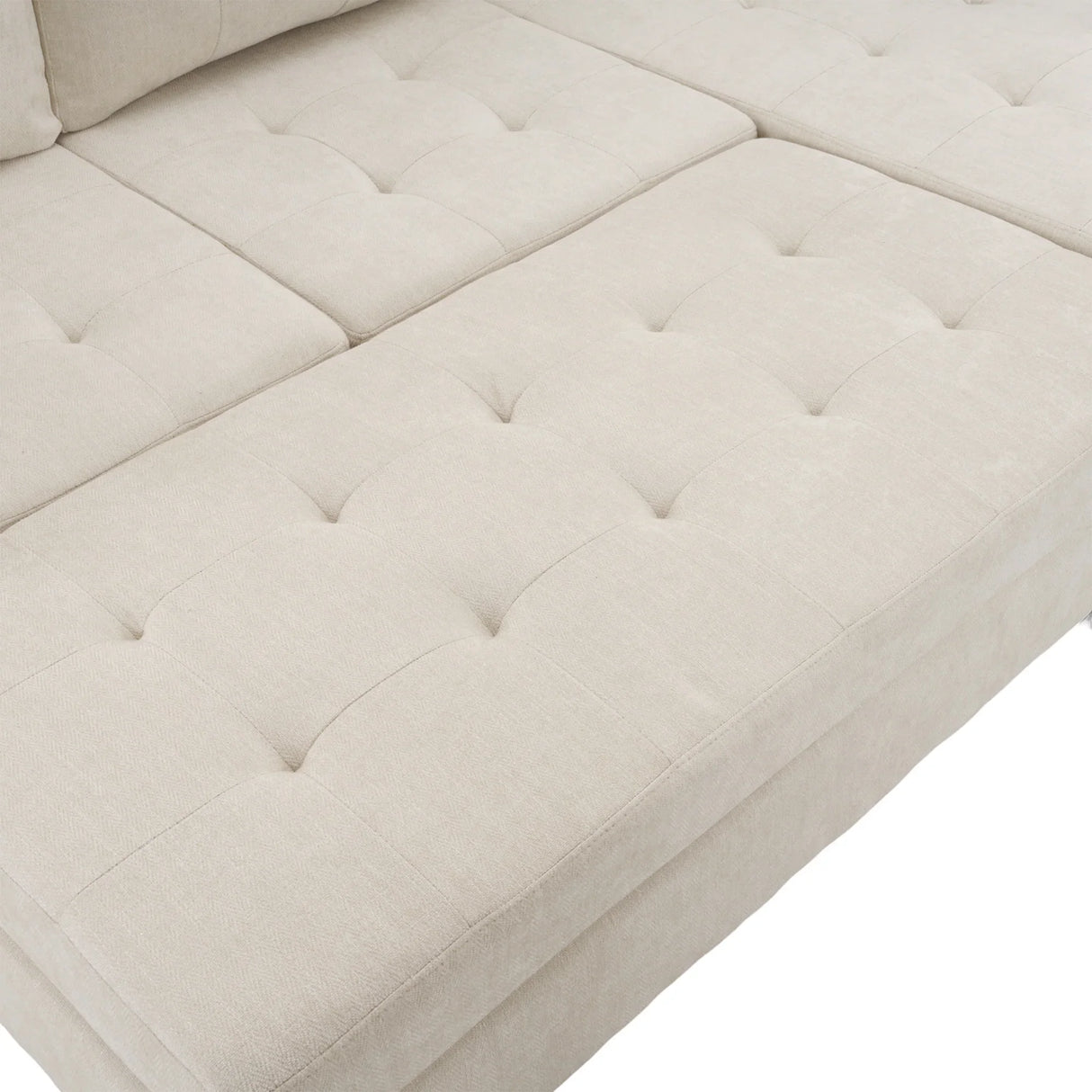 Sleeper Sectional Chenille L Shaped With Chaise Beige - Furniture Home Direct