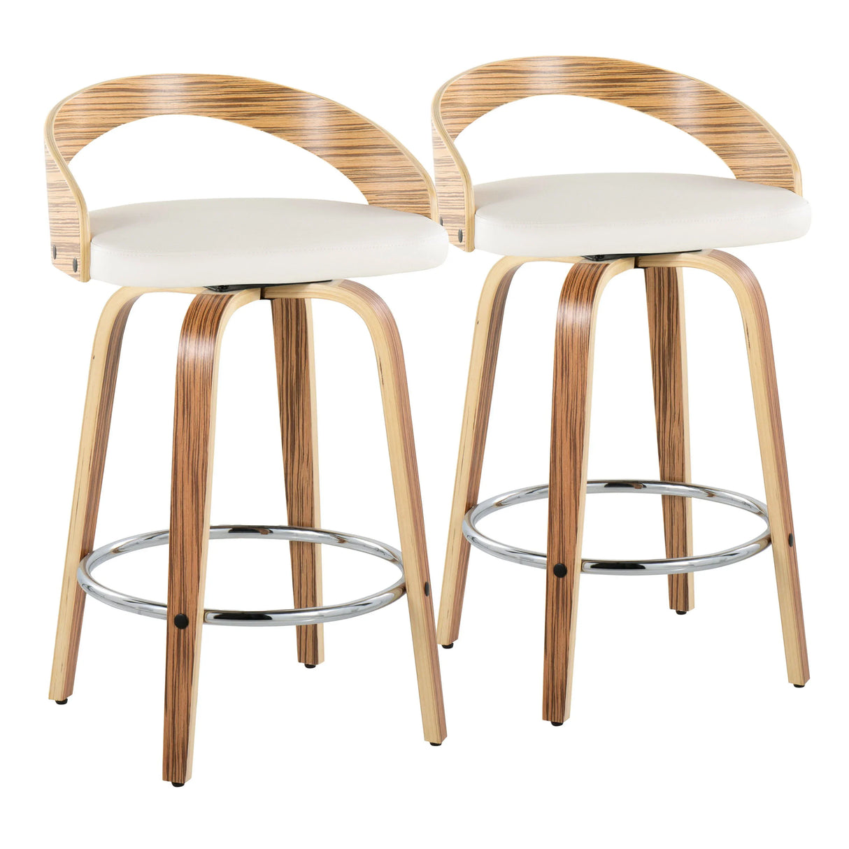 Grotto - Mid Century Modern Fixed Height Counter Stool With Swivel With Round Footrest (Set of 2) - Furniture Home Direct