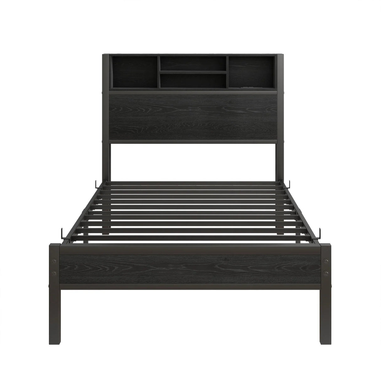 Modern Metal Platform Bed Frame With Storage Headboard And Charging Station - Furniture Home Direct
