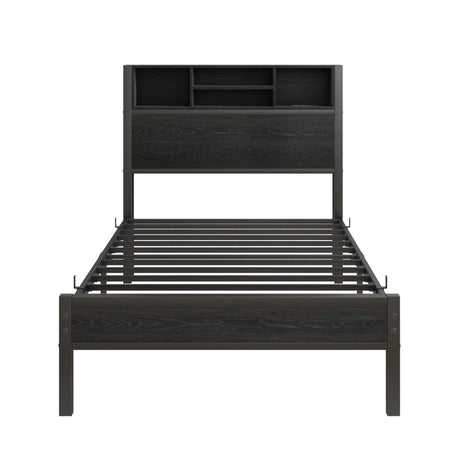 Modern Metal Platform Bed Frame With Storage Headboard And Charging Station - Furniture Home Direct
