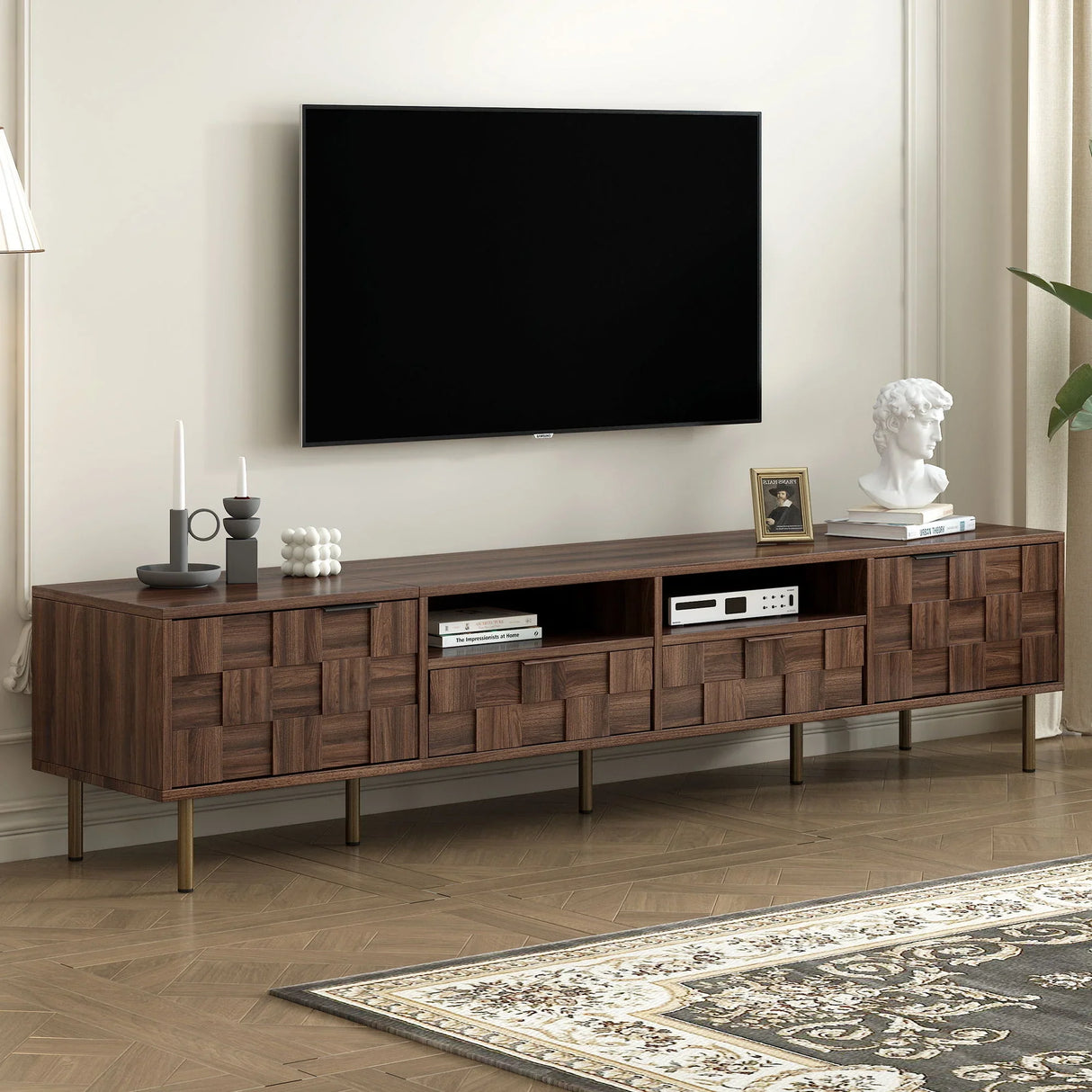 Mid Century TV Stand With 2 Drawers, Media Console Table For Tvs Up To 85'', Entertainment Center With Storage For Living Room - Dark Brown - Furniture Home Direct