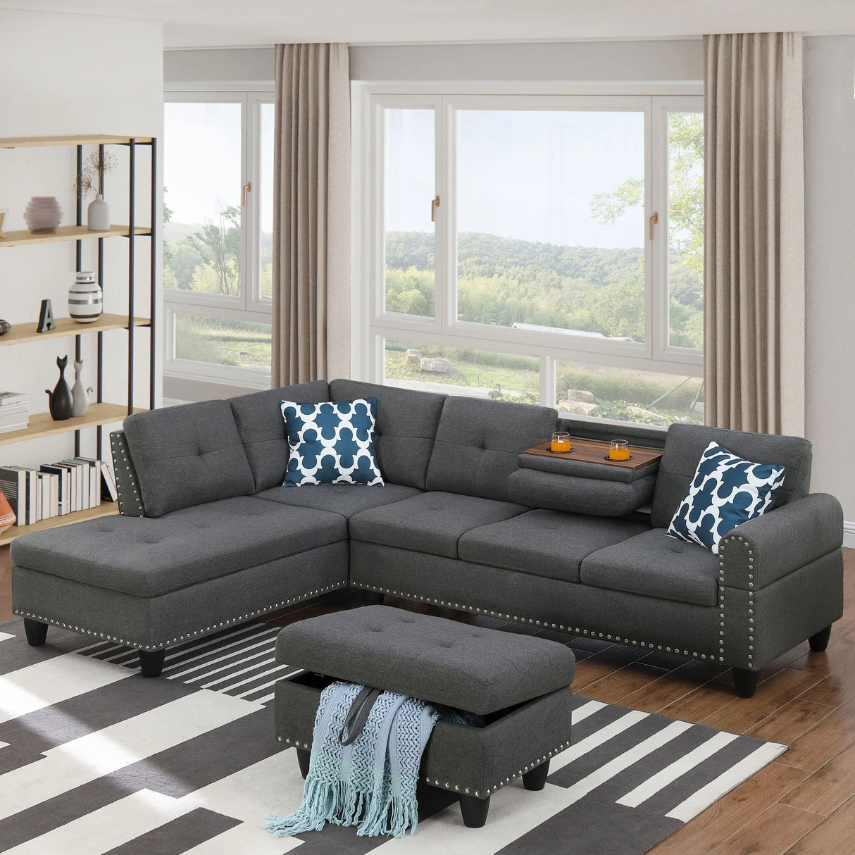 Alger - 98" Wide Left Hand Facing Sofa & Chaise With Ottoman - Furniture Home Direct
