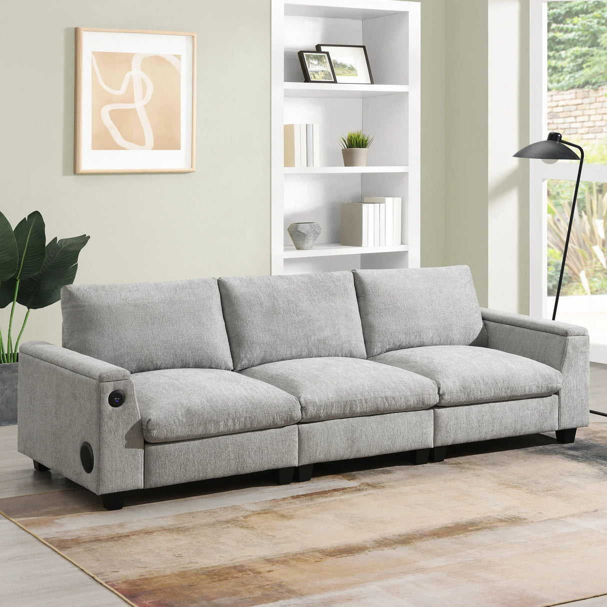 Sectional With Bluetooth Speaker Comfy Cloud Couch Set With Drop Down Table Cup Holders, USB Charger Storage Armrest Wide Seat Sofa - Furniture Home Direct