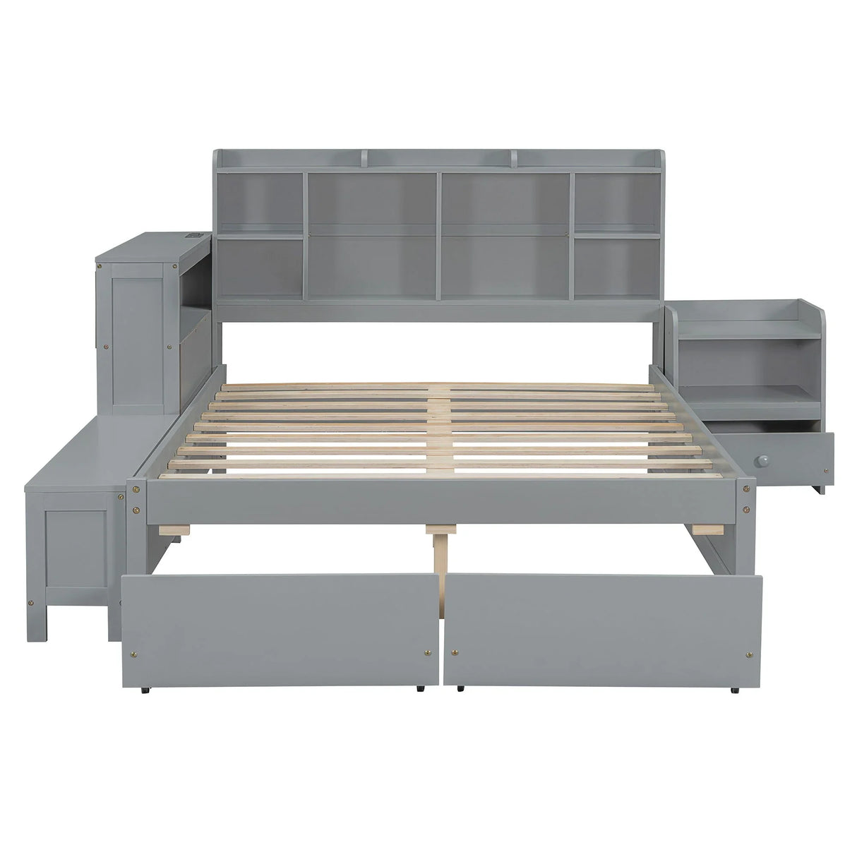 Platform Bed With Multi Functional Storage Space, Nightstand, 2 Drawers, USB Ports And Desk - Furniture Home Direct