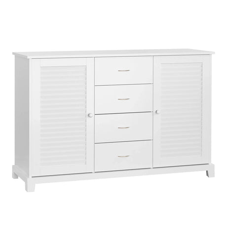 Homcom - Sideboard Buffet Cabinet, Kitchen Cabinet, Coffee Bar Cabinet With 4 Drawers And 2 Louvered Doors For Living Room, Kitchen - White - Furniture Home Direct