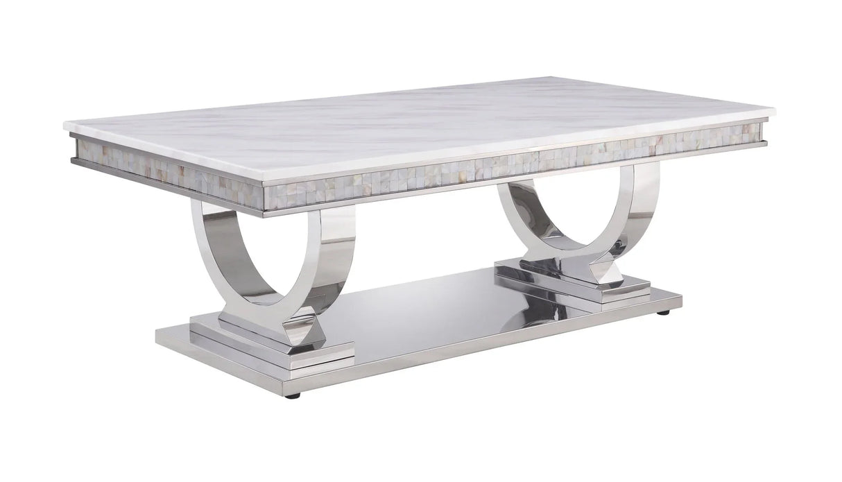 Zander - Printed Faux Marble Top & Mirrored Table - Marble - Furniture Home Direct