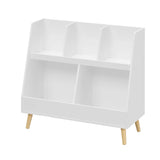 Kids Bookshelf And Toy Organizer, 5 Cubbies Wooden Open Bookcase, 2-Tier Baby Storage Display Organizer With Legs, Free Standing For Playing Room, Bedroom, Nursery, Classroom - White - Furniture Home Direct