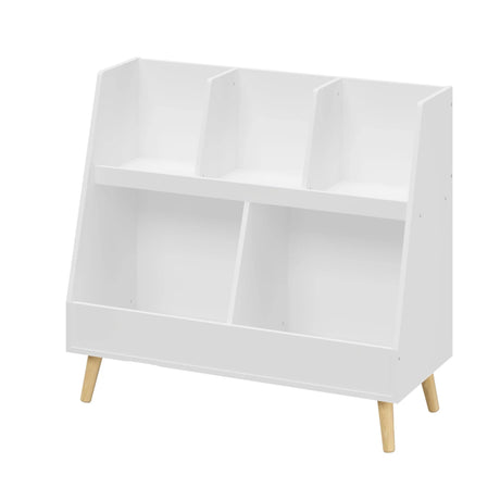 Kids Bookshelf And Toy Organizer, 5 Cubbies Wooden Open Bookcase, 2-Tier Baby Storage Display Organizer With Legs, Free Standing For Playing Room, Bedroom, Nursery, Classroom - White - Furniture Home Direct