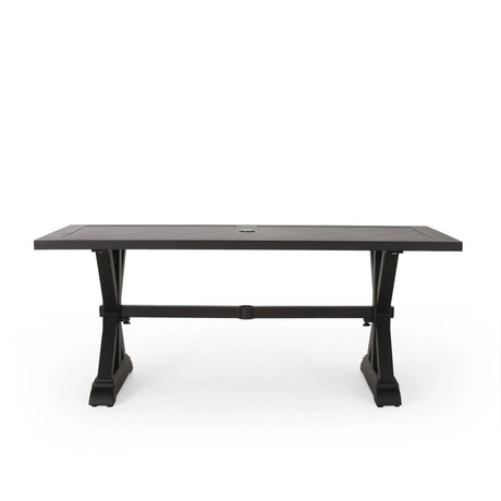 Modern Outdoor Dining Table With X Shaped Legs, Umbrella Hole