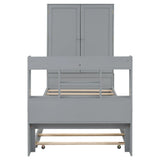 Twin Platform Bed With Storage Headboard Shelves Gray - Furniture Home Direct