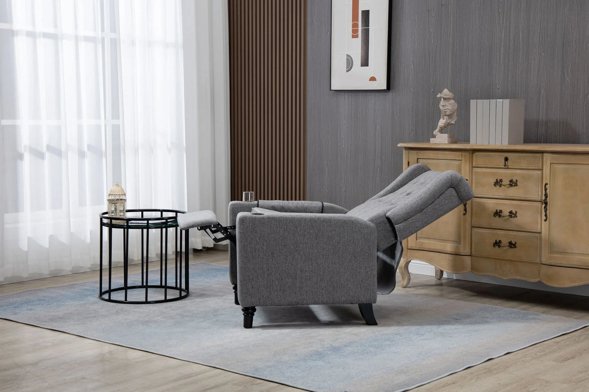 Arm Pushing Recliner Chair, Modern Button Tufted Wingback Push Back Recliner Chair, Living Room Chair Fabric Pushback Manual Single Reclining Sofa Home Theater Seating For Bedroom - Furniture Home Direct