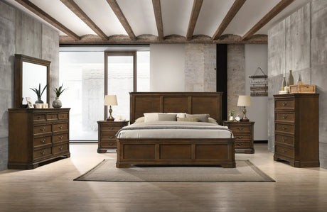 Queen Bed Set Dresser Nightstands Mirror Chest Walnut Brown - Furniture Home Direct