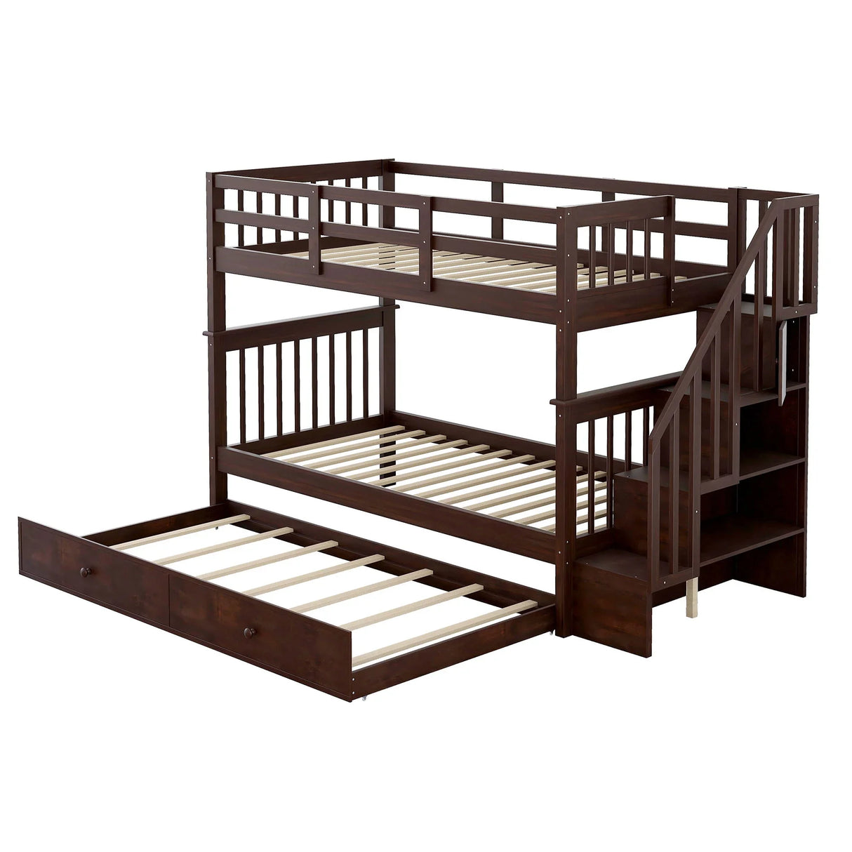 Stairway Bunk Bed With Storage And Guard Rail For Bedroom - Furniture Home Direct