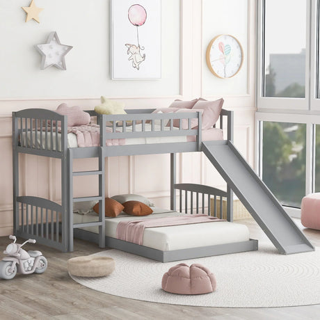 Twin Over Twin Classic Bunk Bed With Slide And Ladder - Gray - Furniture Home Direct