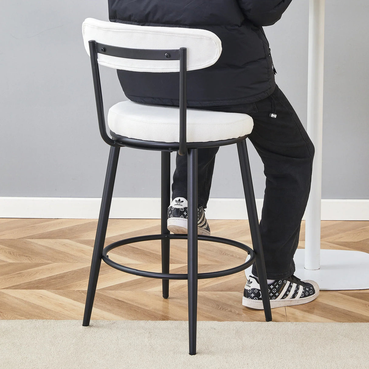 Counter Height Chairs Padded Seat Black Metal Frame White - Furniture Home Direct