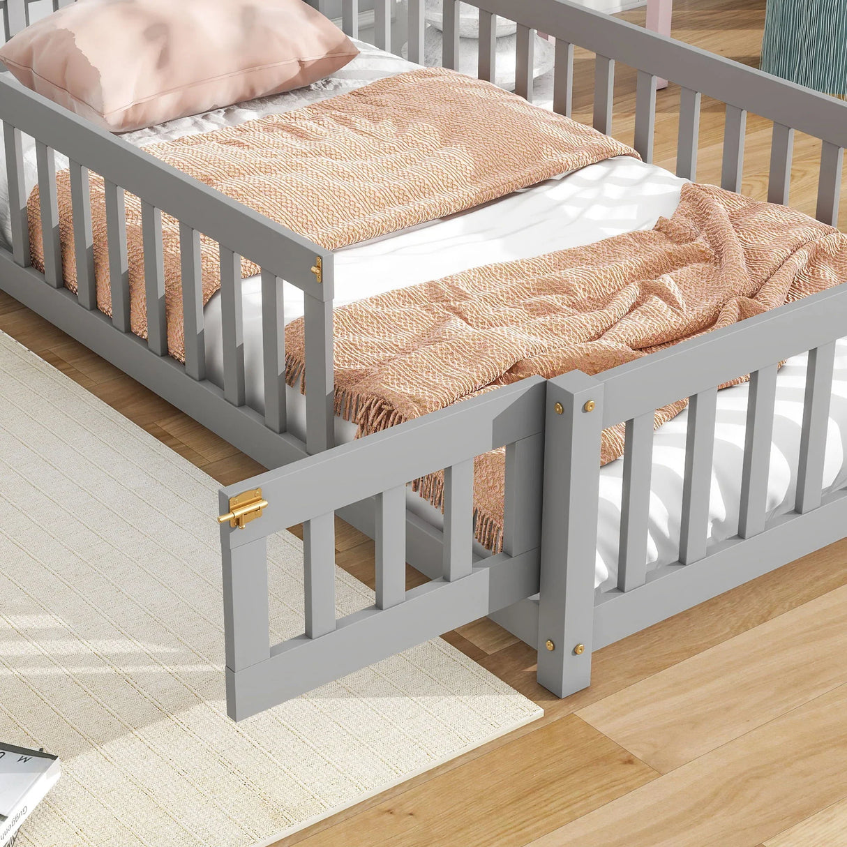 House-Shaped Headboard Floor Bed With Fence - Furniture Home Direct