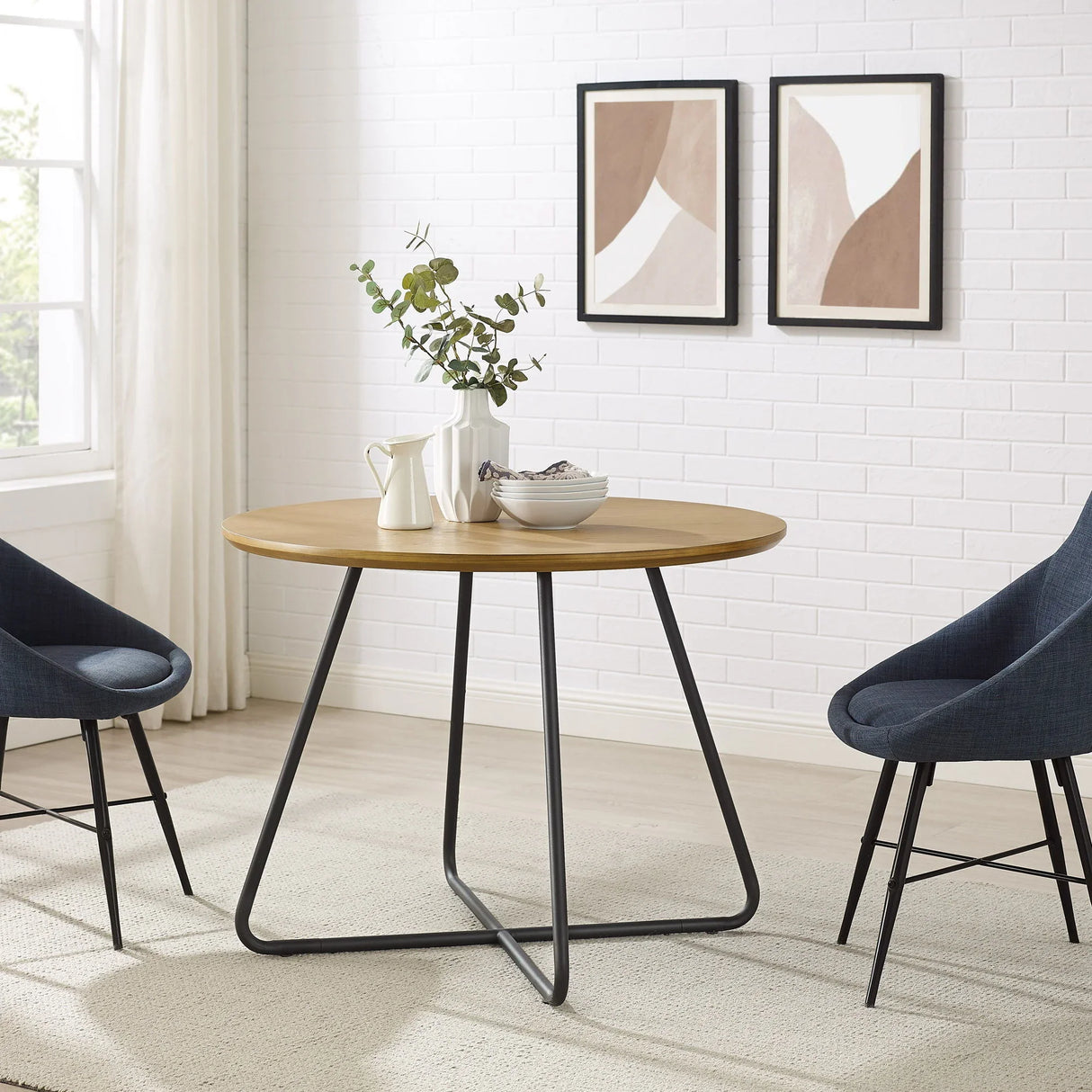 Modern Curved X Base Round Dining Table - English Ash - Furniture Home Direct