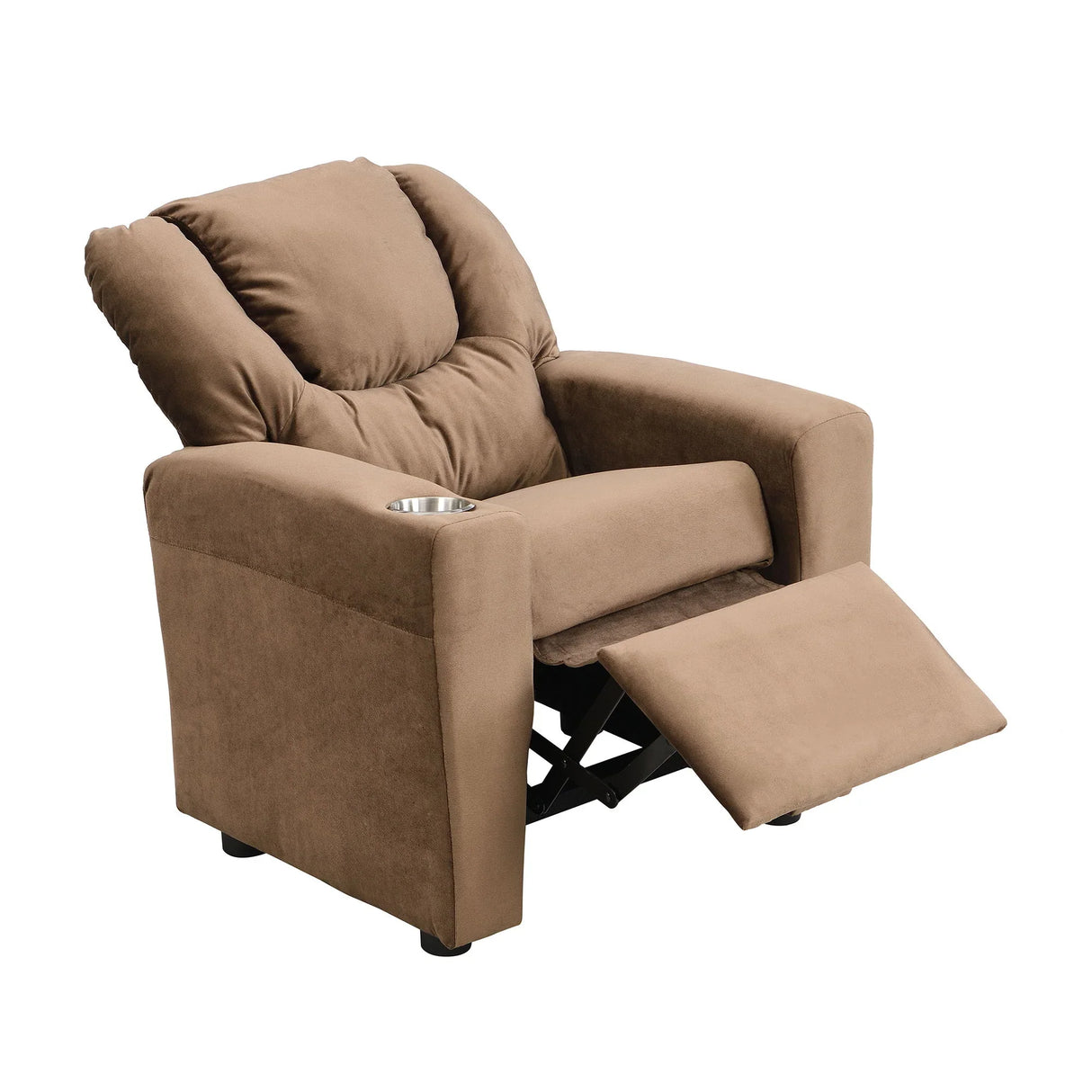 Kids Recliner Chair, Kids Upholstered Couch With One Cup Holder, Toddlers Recliner With Headrest And Footrest - Brown - Furniture Home Direct