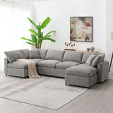 Modern Modular Cloud Sofa Bed, 6 Seat Chenille Sectional Couch Set With Ottoman, Free Combination, Convertible U Shaped Sleeper Sofa For Living Room - Furniture Home Direct
