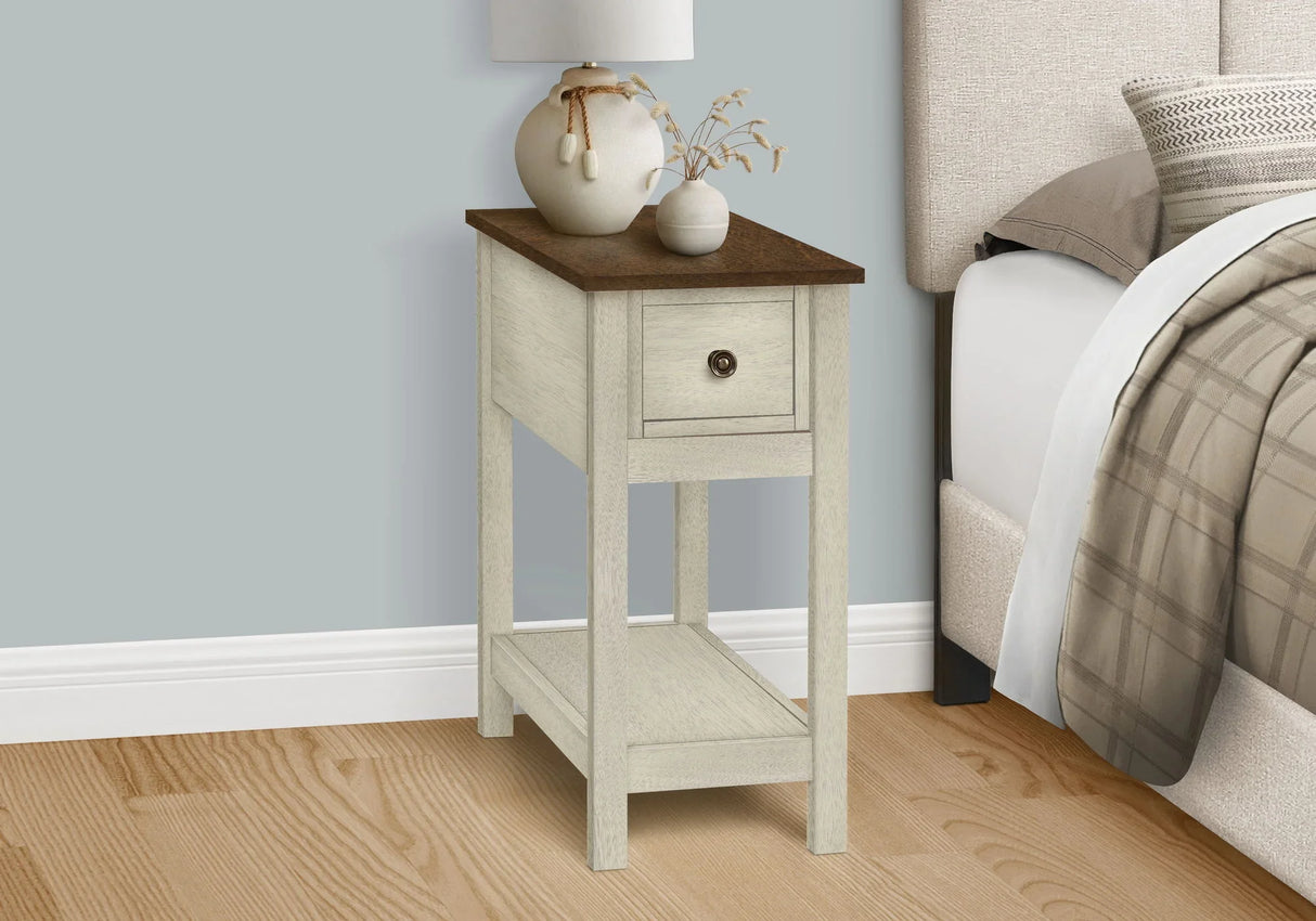 Accent End Table, 2 Tier, Narrow, Lamp, Storage Drawer, Charming Design - Furniture Home Direct