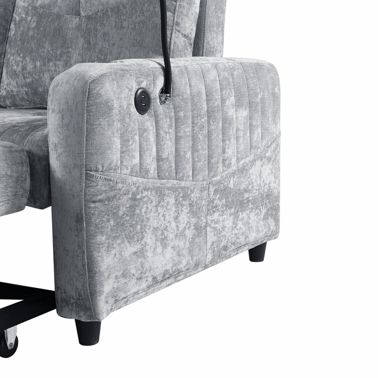 Sleeper Sofa With Adjustable Backrest, Two Cup Holders, Phone Holder, Three Charging Ports And Side Storage Pockets - Gray - Furniture Home Direct