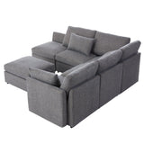 Sectional Sofa, Modular With USB Ports And Ottoman, Grey - Furniture Home Direct