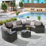 11 Piece Patio Set With Tempered Glass Round Coffee Table - Furniture Home Direct