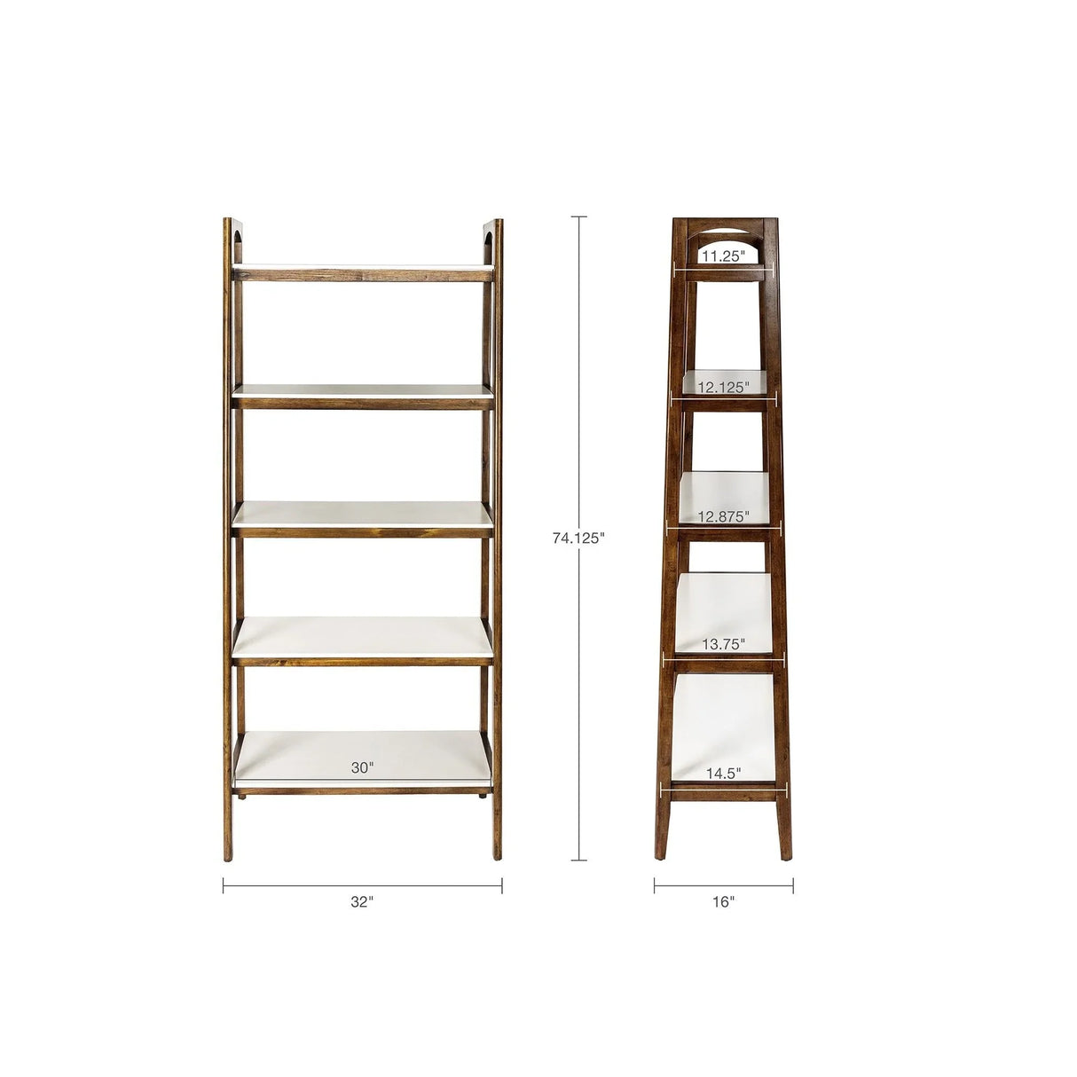 Mid - Century Design 5 Shelf Bookcase - Off White / Pecan - Furniture Home Direct